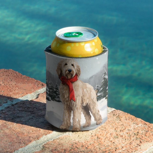 Rafraîchisseur Pour Canette Goldendoodle Chien dans Noël de neige (Piscine in situ)