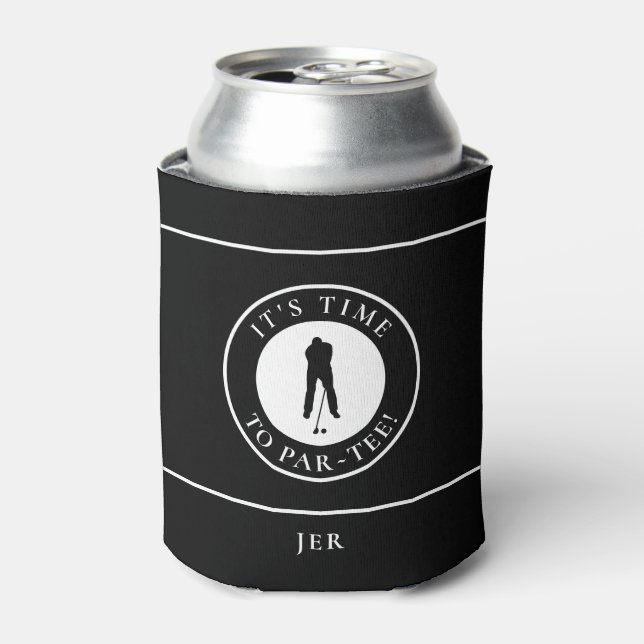 Rafraîchisseur Pour Canette Golfeur Heure de Départ Golf Drôle Monogramme Noir (Can devant)