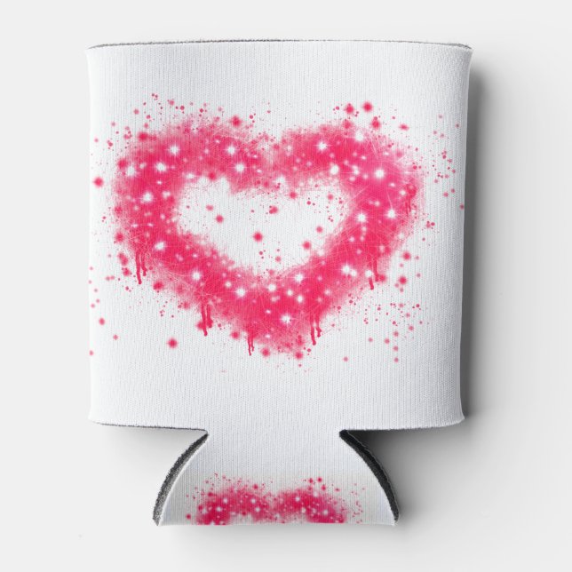 Rafraîchisseur Pour Canette Graffiti peinture rose brillant design coeur (Devant)