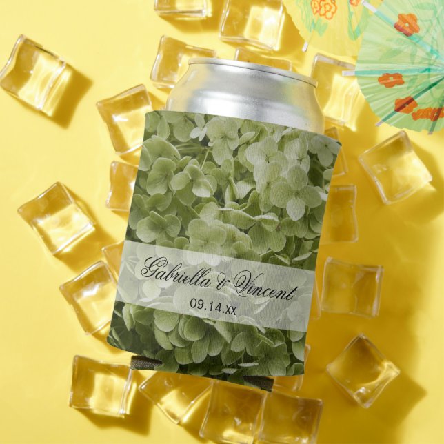 Rafraîchisseur Pour Canette Green Annabelle Hydrangea Floral Wedding Faveurs (Été in situ)