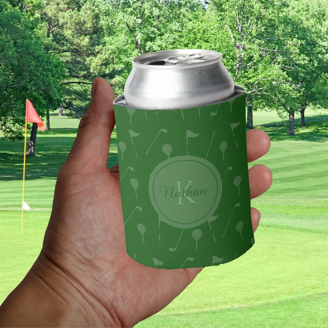 Rafraîchisseur Pour Canette Green Golf Motif Élégant Monogram Masculine Nom (Créateur téléchargé)
