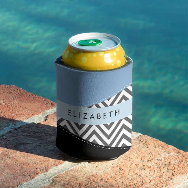 Rafraîchisseur Pour Canette Grey Zigzag, Grey Chevron, Bleu, Votre Nom (Piscine in situ)