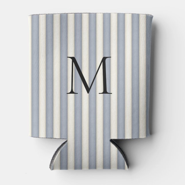 Rafraîchisseur Pour Canette Gris et rayures d'ivoire Monogrammes (Devant)