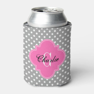 Rafraîchisseur Pour Canette Gris foncé points blancs rose chaud Nom initiale