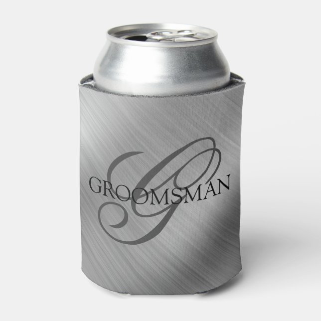 Rafraîchisseur Pour Canette Groomsmen Monogramme brossé Argent (Can devant)