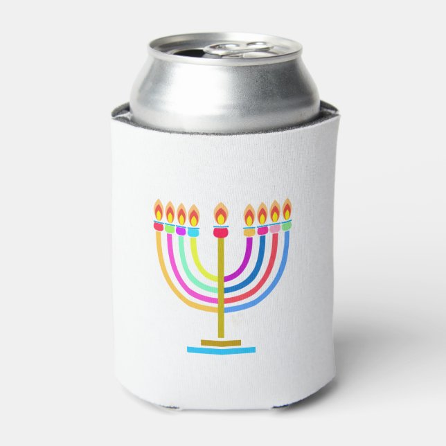 Rafraîchisseur Pour Canette Hanoukka Menorah Lights Symbole de vacances (Can devant)