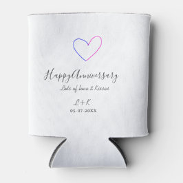 Rafraîchisseur Pour Canette Happy anniversary pink blue heart name date simple