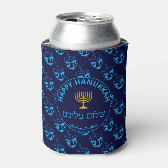 Rafraîchisseur Pour Canette Happy Hanoukka SHALOM ALEICHEM Blue Dreidel (Can devant)