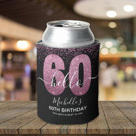 Rafraîchisseur Pour Canette Hello 60! - 60th Birthday Woman with Pink Glitter