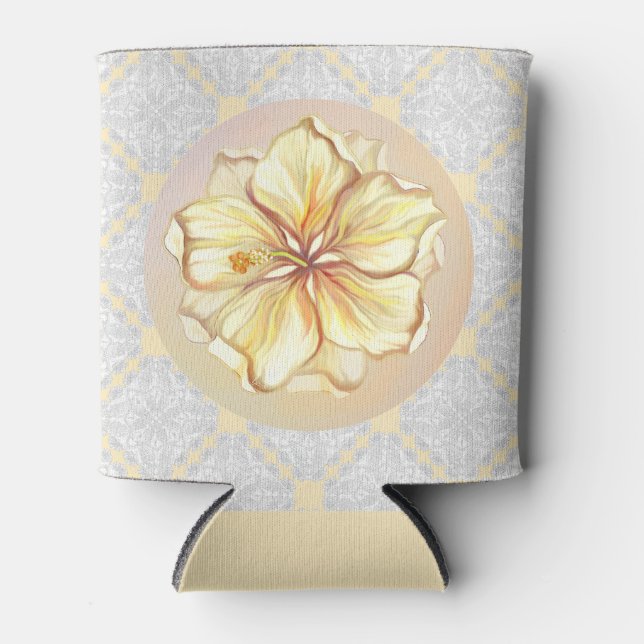 Rafraîchisseur Pour Canette Hibiscus & dentelle JAUNE (Devant)