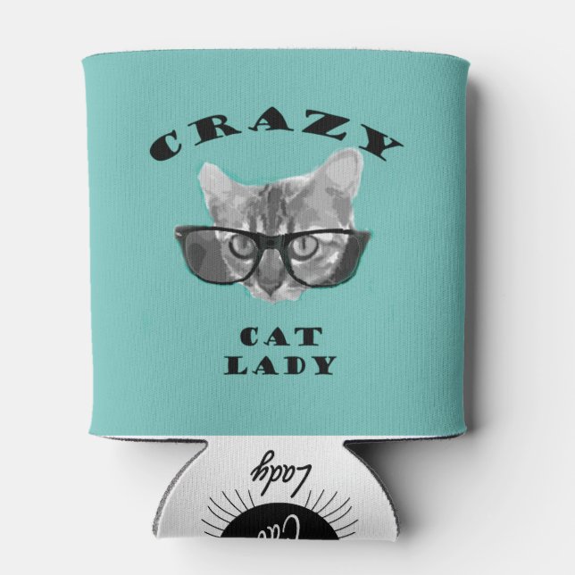 Rafraîchisseur Pour Canette Hipster Blue Popular Crazy Cat Lady Humour (Dos)