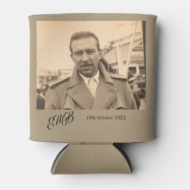 Rafraîchisseur Pour Canette Homme Anniversaire Élégant Monogramme Photo (Devant)