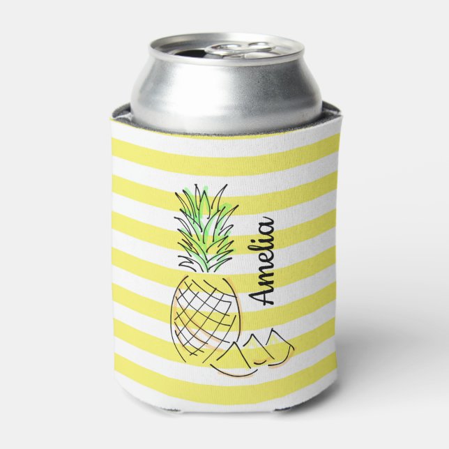 Rafraîchisseur Pour Canette Illustration d'ananas rayures jaunes été (Can devant)