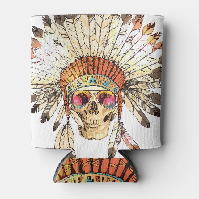 Rafraîchisseur Pour Canette Illustration de mode crâne amérindien (Devant)