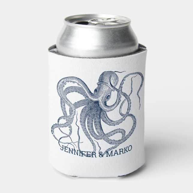 Rafraîchisseur Pour Canette Illustration de pieuvre bleue avec monogramme pers (Can devant)