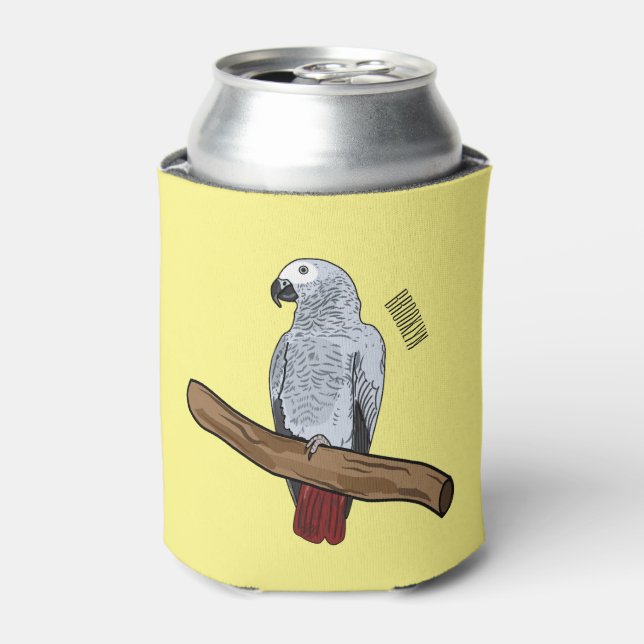 Rafraîchisseur Pour Canette Illustration d'un perroquet gris en Afrique (Can devant)