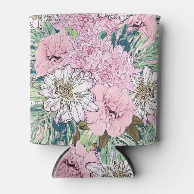 Rafraîchisseur Pour Canette Illustration florale mignonne rose et blanc (Devant)