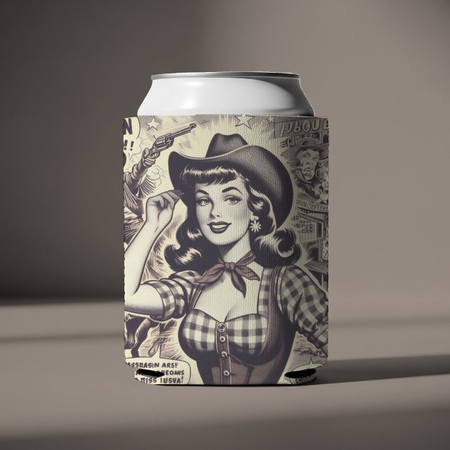 Rafraîchisseur Pour Canette Illustration Retro Country Girl (Créateur téléchargé)