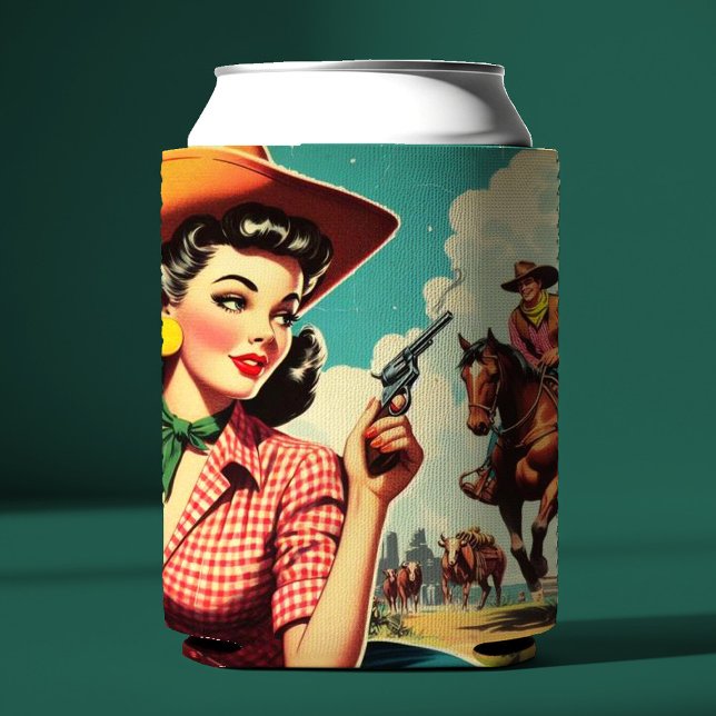 Rafraîchisseur Pour Canette Illustration vintage Pulp Cowgirl (Créateur téléchargé)