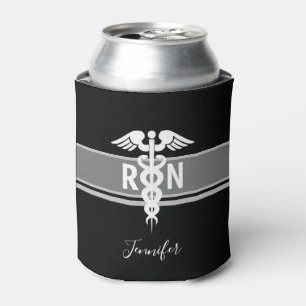 Rafraîchisseur Pour Canette Infirmière RN Black White Script personnalisé