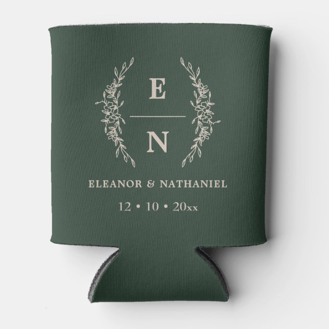 Rafraîchisseur Pour Canette Initiales florales empilées Monogramme Mariage (Devant)