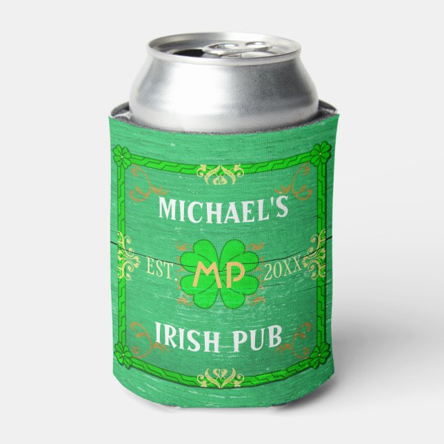 Rafraîchisseur Pour Canette Irish Pub Custom Name Home Bar Green St Patrick's (Can devant)