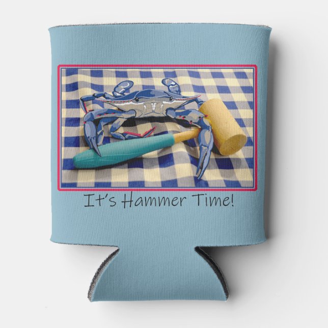 Rafraîchisseur Pour Canette It's Hammer Time Blue Crab with Hammer on Gingham  (Devant)