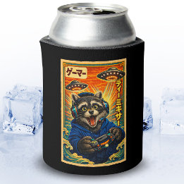 Rafraîchisseur Pour Canette Japanese Retro Vintage UFO Raccoon Funny Gamer
