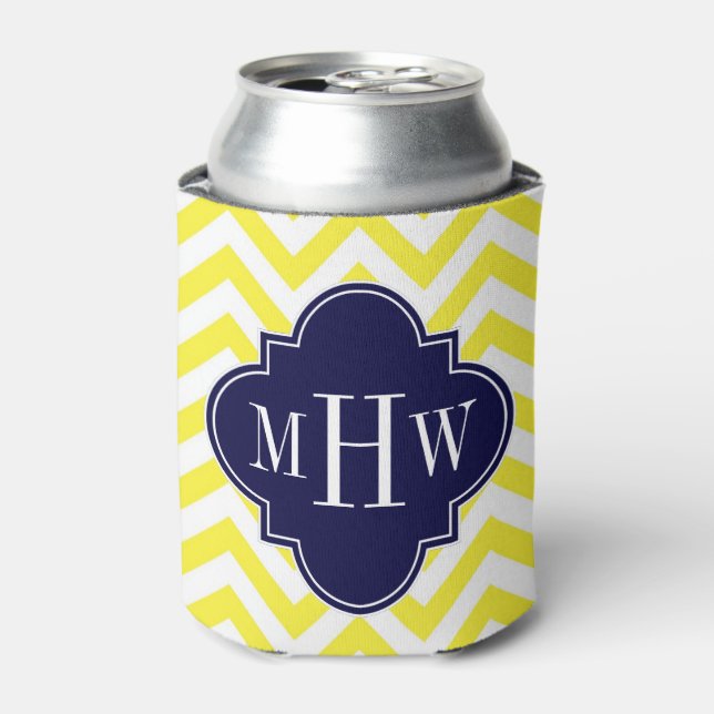 Rafraîchisseur Pour Canette Jaune Lg Chevron Navy Quatrefoil 3 Monogramme (Can devant)