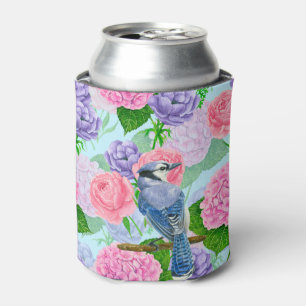 Rafraîchisseur Pour Canette Jay bleu et fleurs motif aquarelle