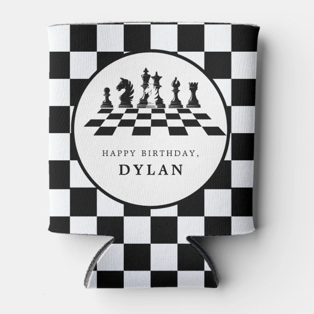 Rafraîchisseur Pour Canette Jeu d'échecs et pièces Nuit Joyeux anniversaire (Devant)