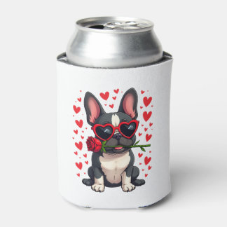 Rafraîchisseur Pour Canette Joli Boston Terrier en Lunettes Rose Saint Valenti