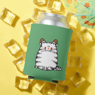 Rafraîchisseur Pour Canette Joli Chat Grassouillet Deux Chapeaux de Noël