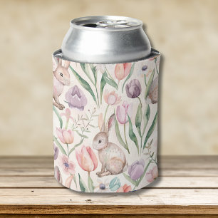 Rafraîchisseur Pour Canette Joli Lapin Gris avec des Tulipes Colorées