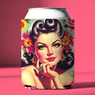 Rafraîchisseur Pour Canette Joli portrait pin-up floral rétro