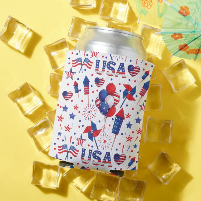 Rafraîchisseur Pour Canette Joyeux 4 juillet Red Blue Cute Party (Été in situ)