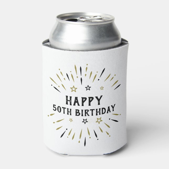 Rafraîchisseur Pour Canette Joyeux 50e anniversaire feux d'artifice Blanc Blac (Can devant)