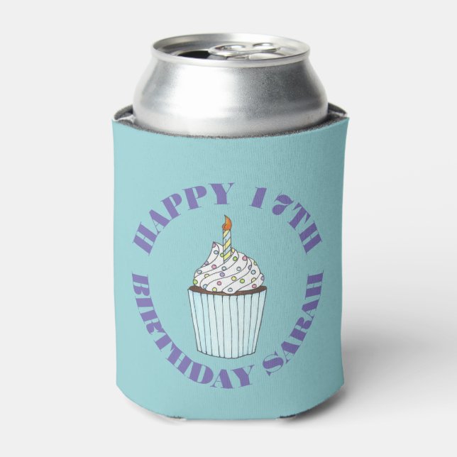 Rafraîchisseur Pour Canette Joyeux Anniversaire Bleu Cupcake Sprinkles Frostin (Can devant)