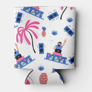 Rafraîchisseur Pour Canette Joyeux DJ, motif de plage tropical.
