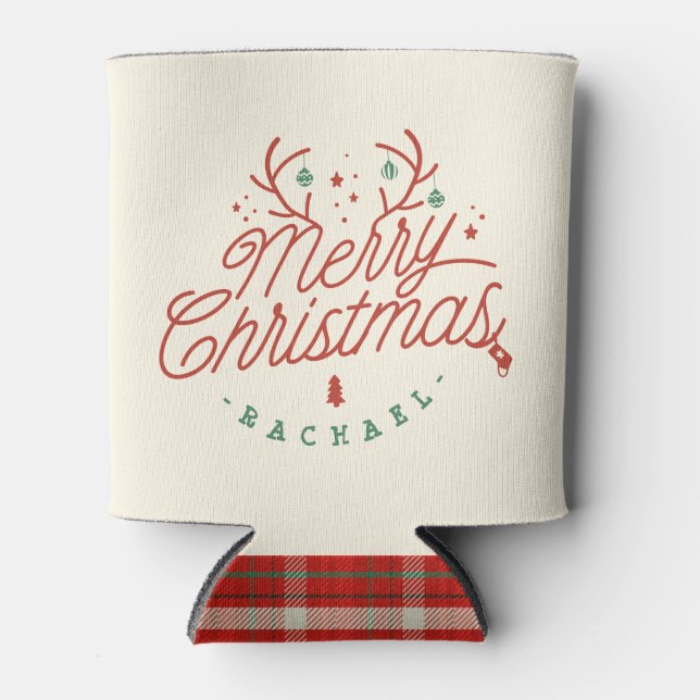 Rafraîchisseur Pour Canette Joyeux Noël Check Plaid Reinder personnalisé (Devant)