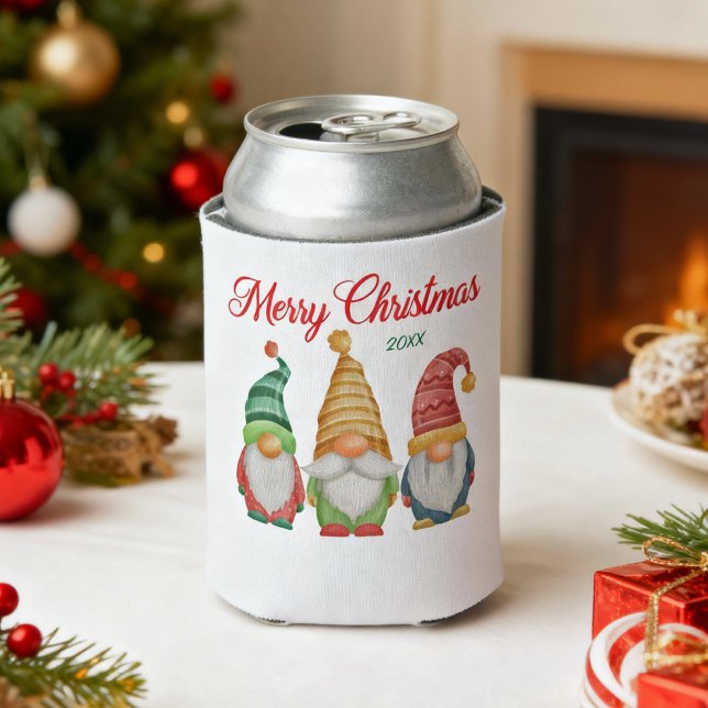 Rafraîchisseur Pour Canette Joyeux Noël coloré Aquarelle Jardin Gnomes (Créateur téléchargé)