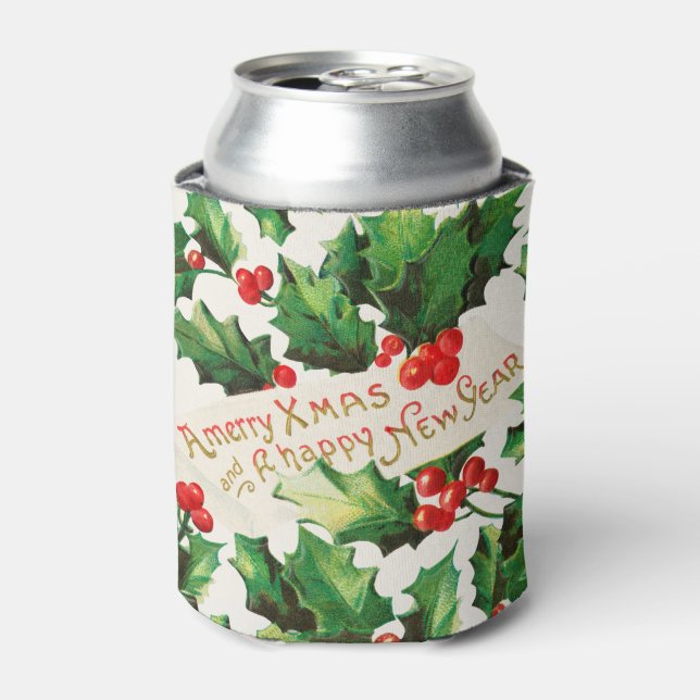 Rafraîchisseur Pour Canette Joyeux Noël et Joyeux Nouvel An Holly (Can devant)