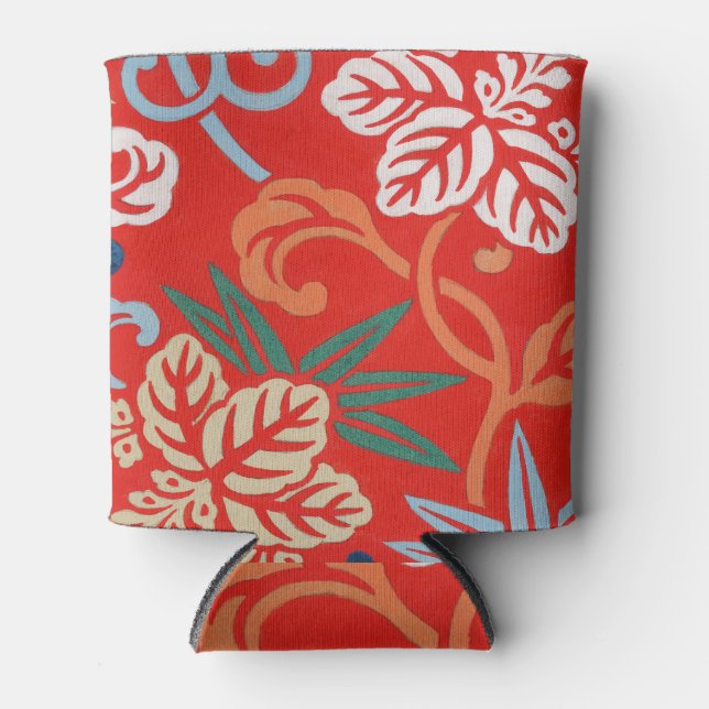 Rafraîchisseur Pour Canette Kimono japonais hawaïen rouge : Vintage floral (Devant)