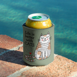 Rafraîchisseur Pour Canette La vie est meilleure avec des chats Doodle