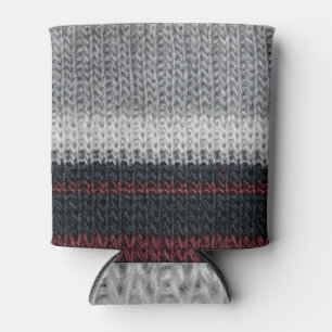Rafraîchisseur Pour Canette Laine de tricot : rouge, rayures blanches.