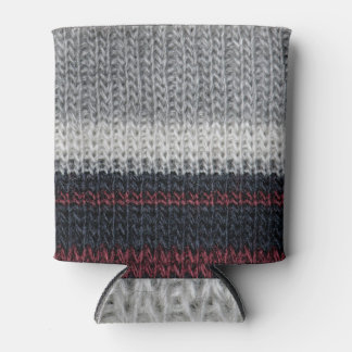 Rafraîchisseur Pour Canette Laine de tricot : rouge, rayures blanches.