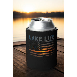Rafraîchisseur Pour Canette Lake Life Fishman Sunset American Flag Bass Fish
