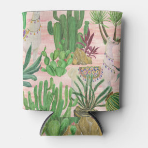 Rafraîchisseur Pour Canette Lamas aquarelle et motif cactus.