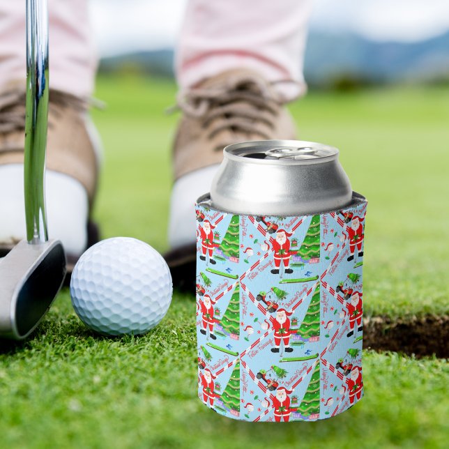 Rafraîchisseur Pour Canette Le golf de père Noël par sapin de Noël (Fore! Delightful Christmas golf pattern—perfect gift for golfers to stay refreshed.)