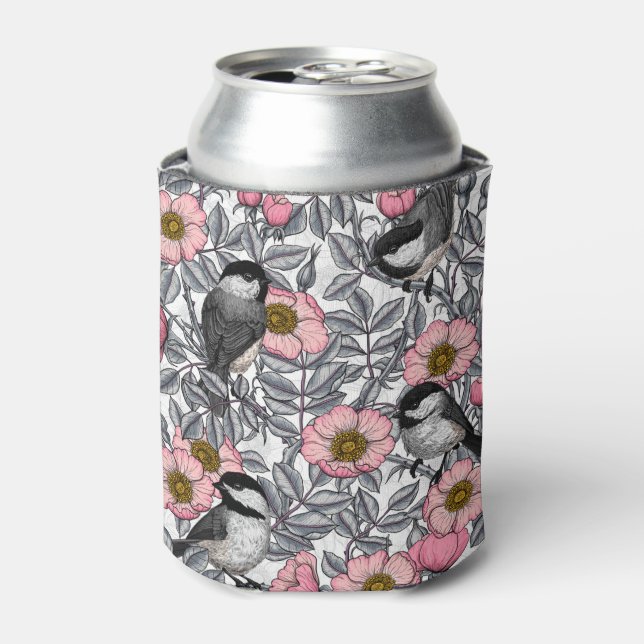 Rafraîchisseur Pour Canette Les poulets dans la nature rose, rose et gris (Can devant)